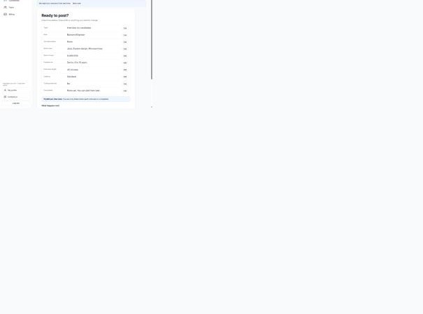 Reviewing a task before posting, with the required skills and the price